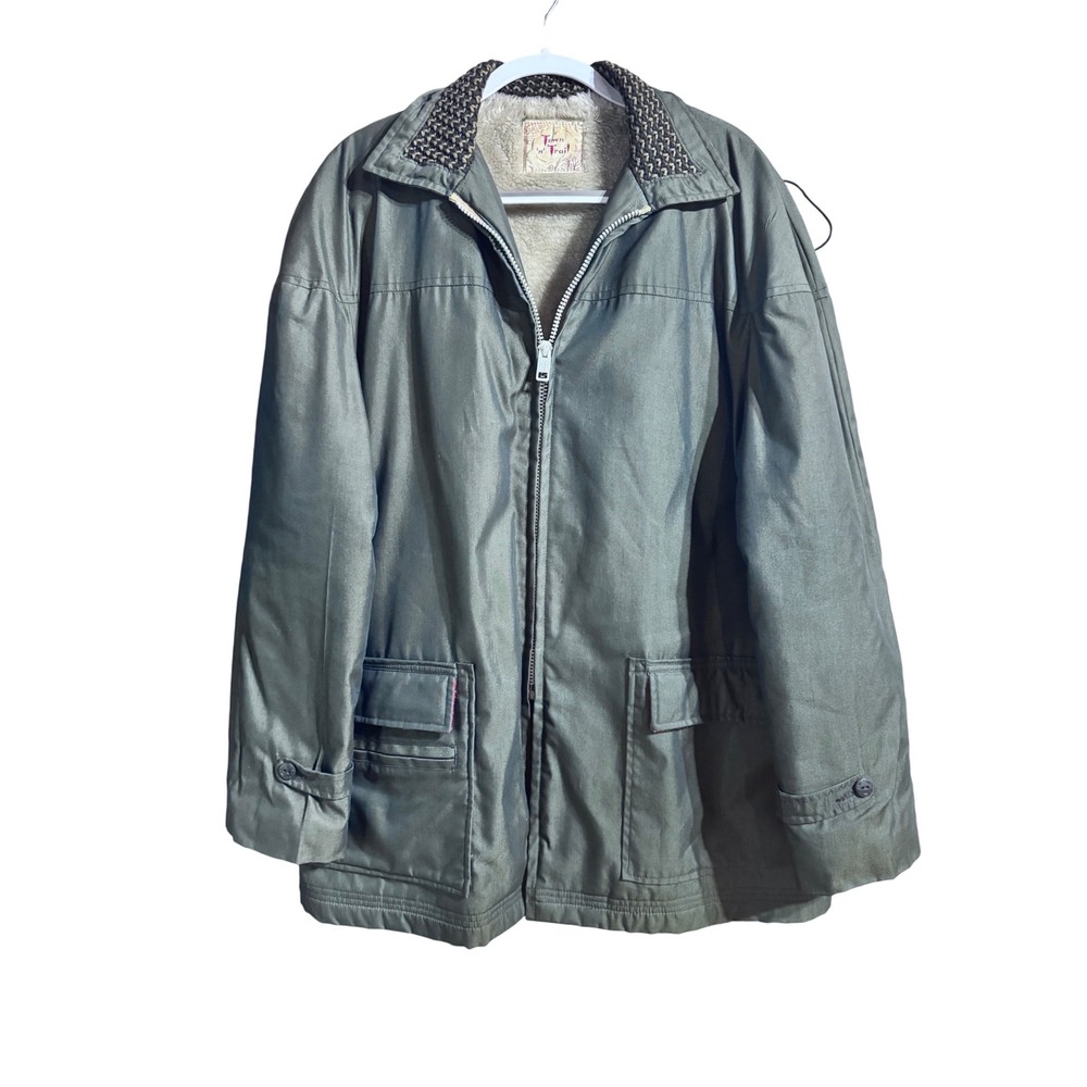 Town 'n' Trail Field Jacket Vintage Faux Fur Lined Olive Green Size 44‎ Western